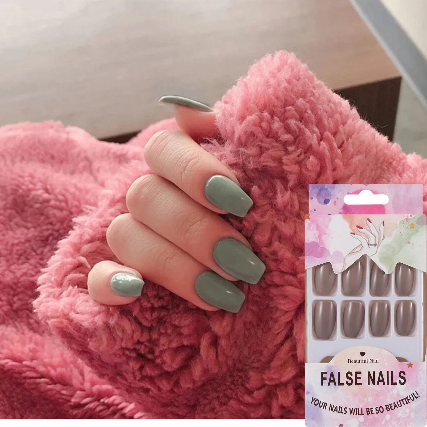False Nails Matte 24Pcs Long Tips for 3 Pure Color Chip Gel for Nails Extensions Nail Tips Faux Ongles Fake Nails Stiletto Artif