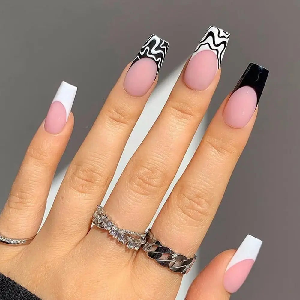 False Nails Matte 24Pcs Long Tips for 3 Pure Color Chip Gel for Nails Extensions Nail Tips Faux Ongles Fake Nails Stiletto Artif
