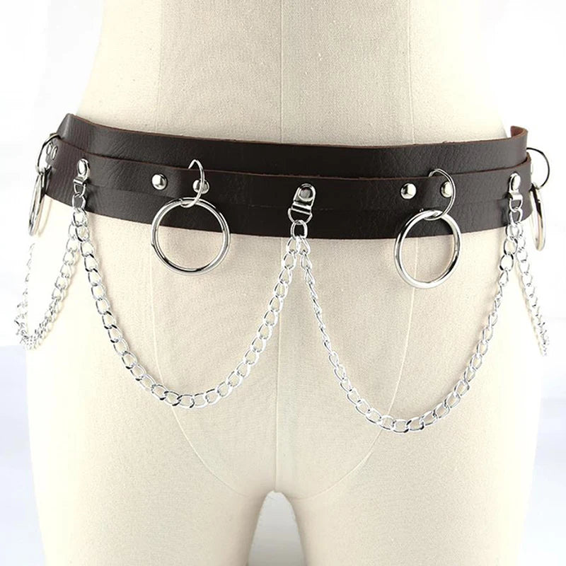 1Pcs Unisex Women Adjustable Chain Belt Punk Hip-Hop Belt with Chain Gothic Leather Waist Belt for Women Female Punk Belt