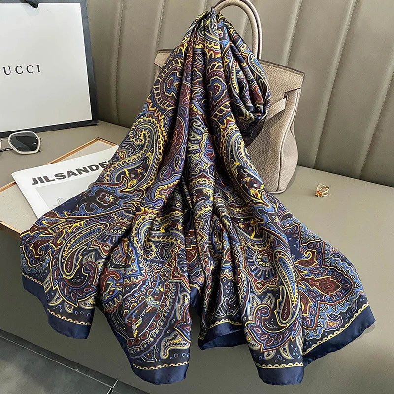 Spring Scarf Women'S Luxury Design Scarf Silk Smooth Scarf Soft Muslim Headband Shawl Beach 85X180Cm