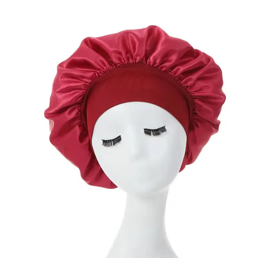 New Unisex Head Wrap Elastic Band Bonnet Sleep Cap with Premium Soft Band Large Satin Silky Bonnets for Women Hair Care