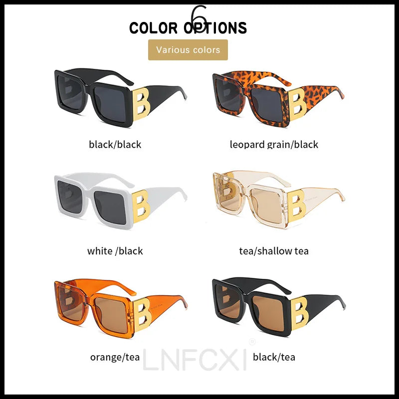 New Fashion Oversized the Letter B Square Luxury Trend Sunglasses Women Men Retro Rectangle Sunglasses Gafas De Sol