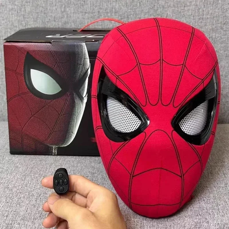 Spiderman Headgear Mask Spider Man Cosplay Ring Chin Version Moving Eyes Electronic Remote Control Mask Toys Boys Birthday Gifts