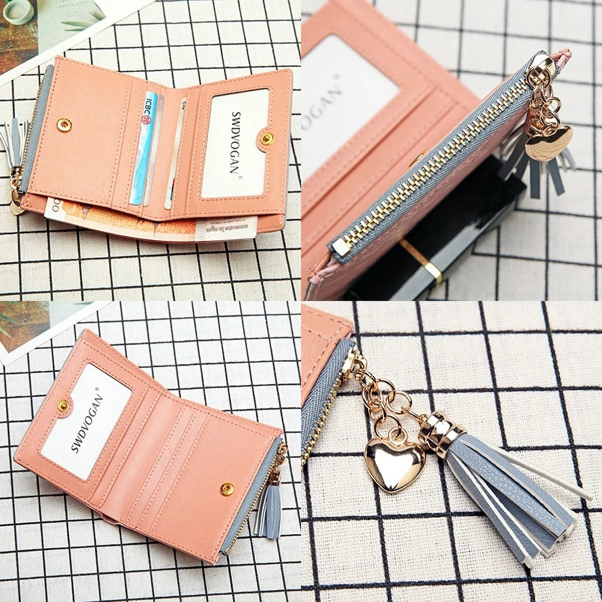 Fashion Women Wallets Female PU Leather Wallet Mini Ladies Purse Zipper Clutch Bag Money Card Holder for Women Girl(Gray)