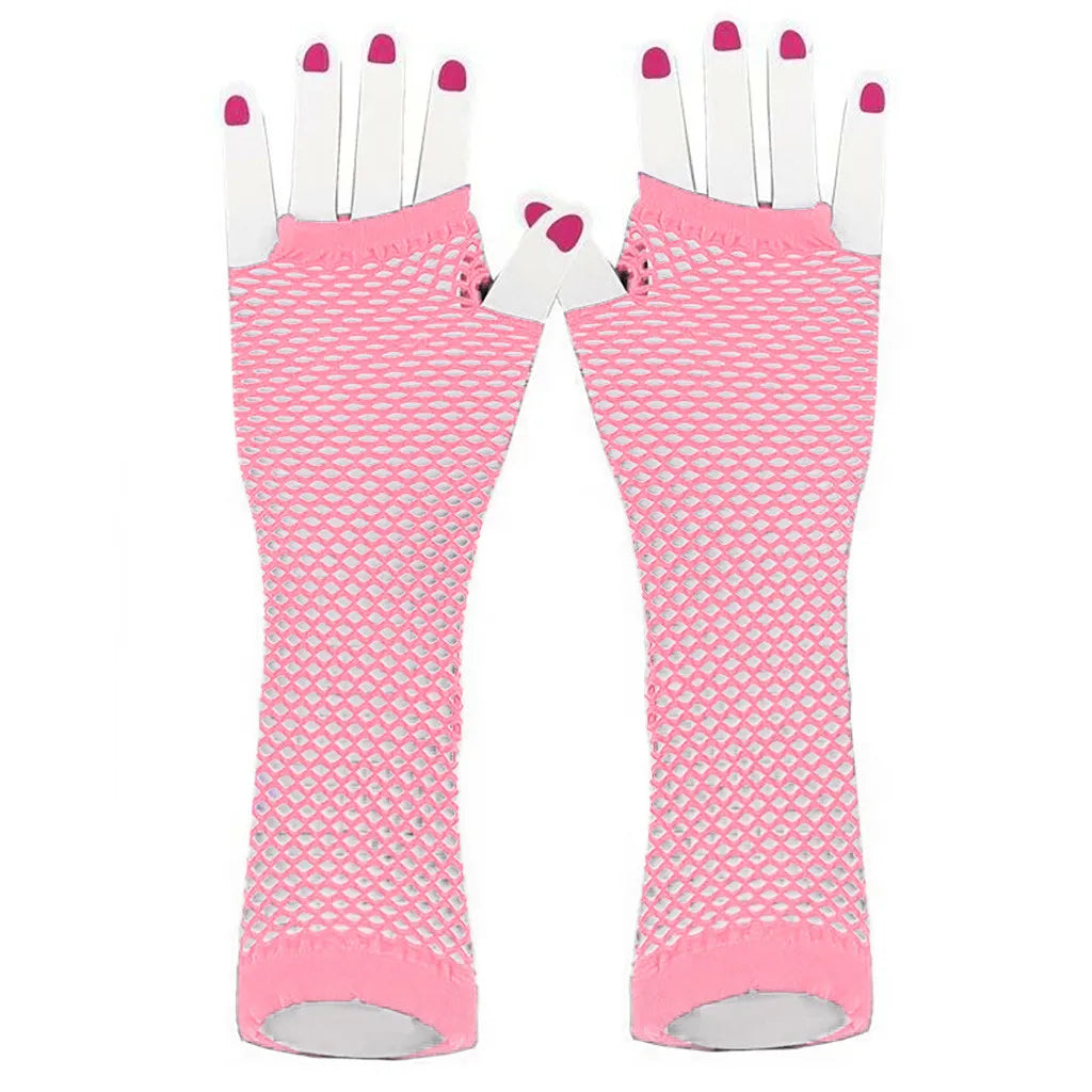 Sexy Women Gloves Hollow Out Holes Fashion Punk Goth Ladies Disco Dance Costume Fingerless Mesh Long Fingerless Gloves Mittens