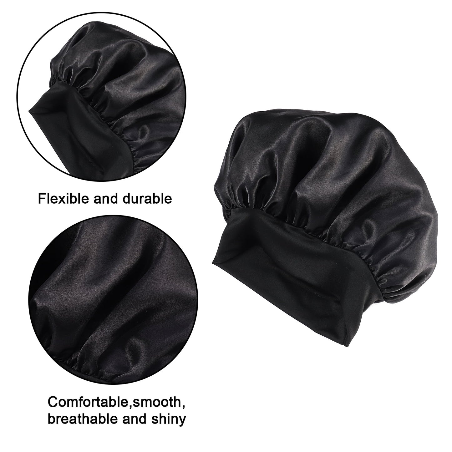 3 Pcs Silk Hair Bonnet with Wide Elastic Band, Sleepling Hair Wrap Cover, Satin Night Sleep Cap for Curly Long Hair Shower Bonnet