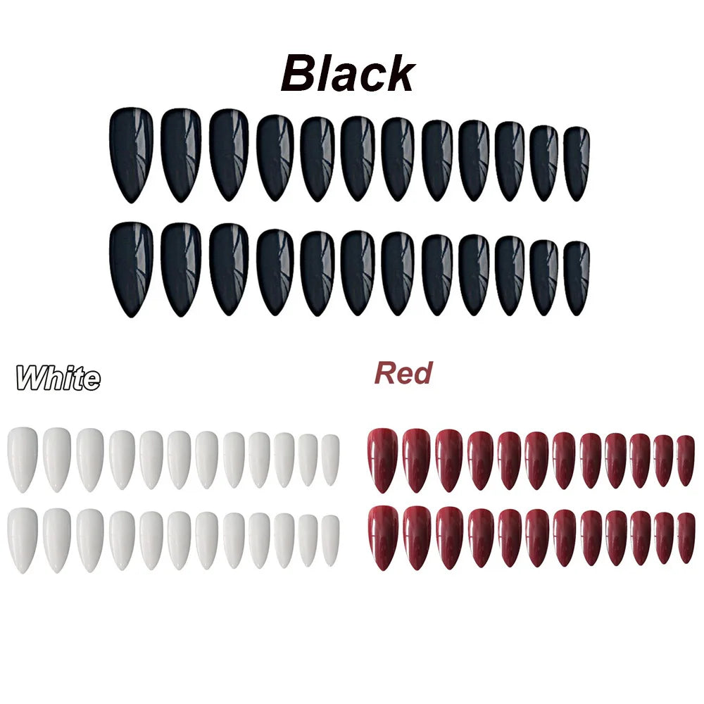 False Nails Matte 24Pcs Long Tips for 3 Pure Color Chip Gel for Nails Extensions Nail Tips Faux Ongles Fake Nails Stiletto Artif