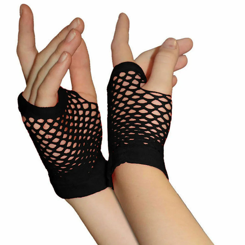 Sexy Women Gloves Hollow Out Holes Fashion Punk Goth Ladies Disco Dance Costume Fingerless Mesh Long Fingerless Gloves Mittens