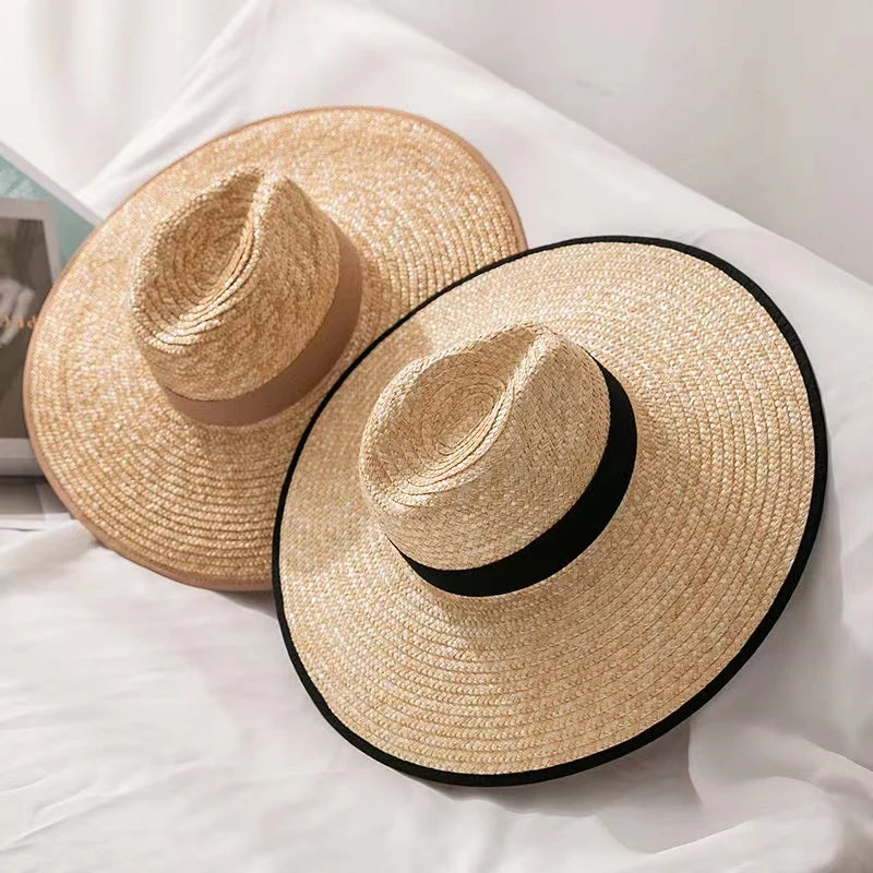 New 2024 Belt Strap Straw Sun Hat for Women Fashion Vacation Beach UV Hats Summer Wide Brim Travel Panama Hats Outdoor Wholesale