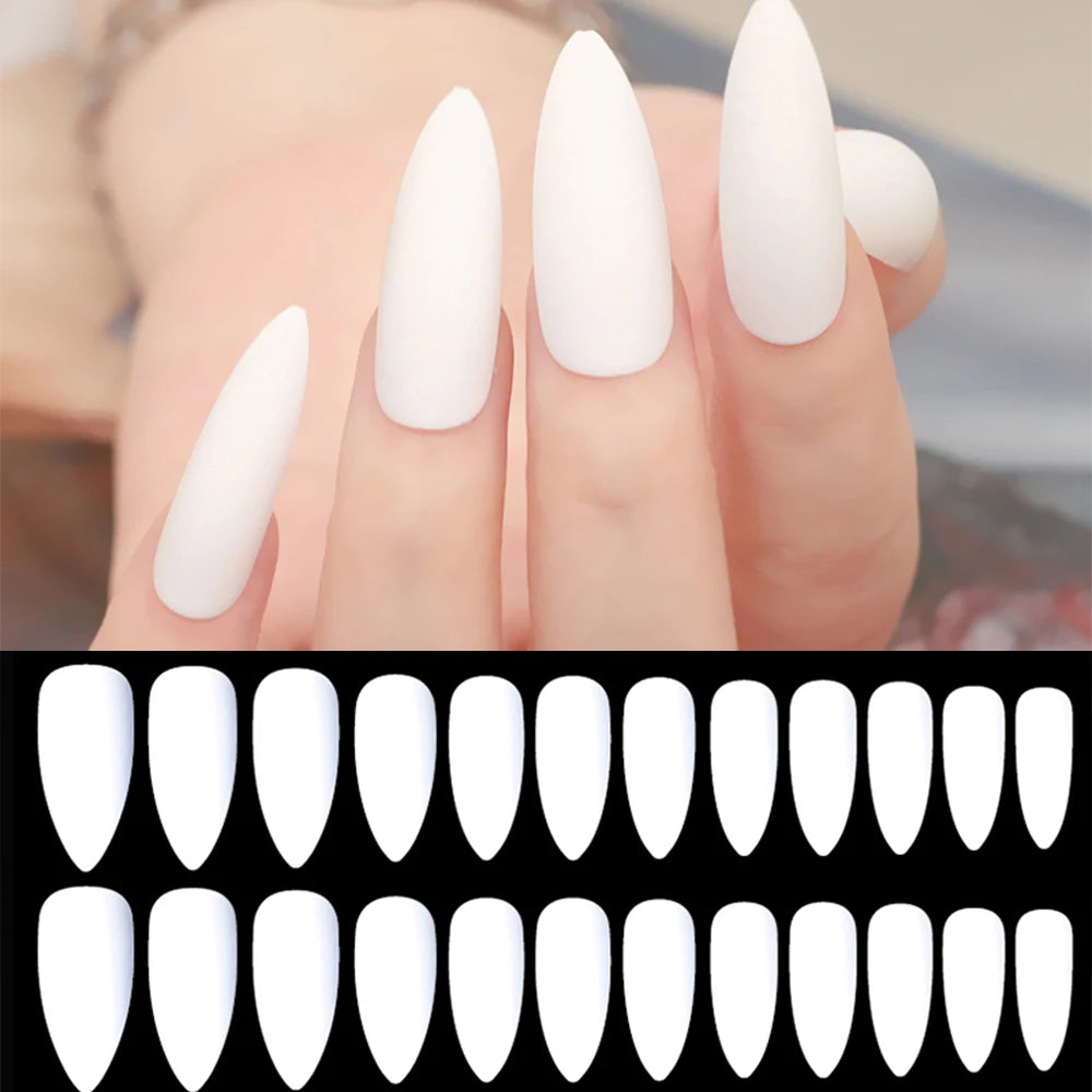 False Nails Matte 24Pcs Long Tips for 3 Pure Color Chip Gel for Nails Extensions Nail Tips Faux Ongles Fake Nails Stiletto Artif
