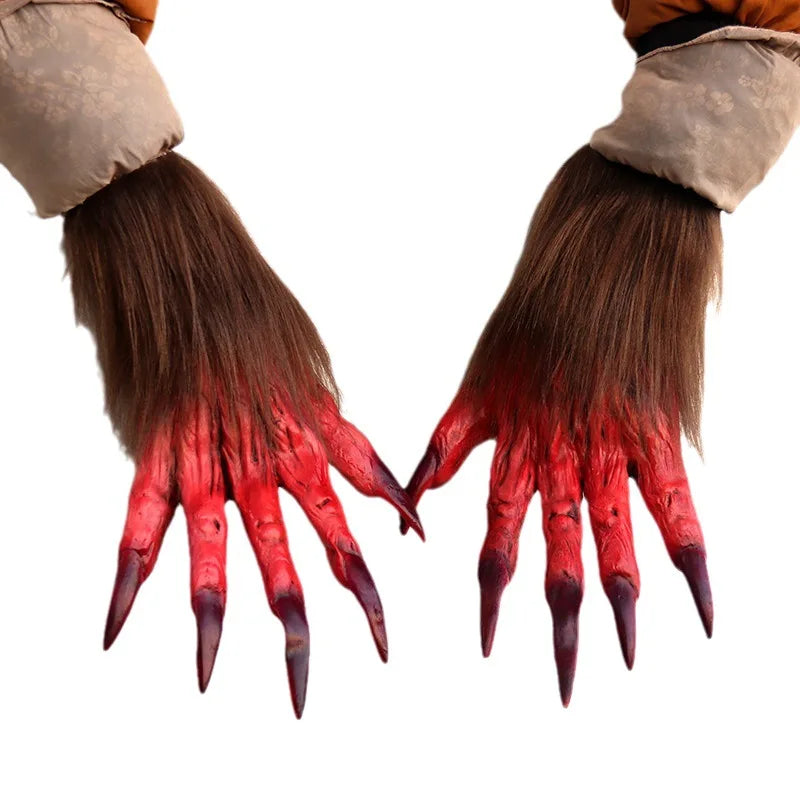 Halloween Wolf Gloves Werewolf Costume Halloween Fingernails Adult Monster Hands Paws Claw for Props Cosplay Party Easter