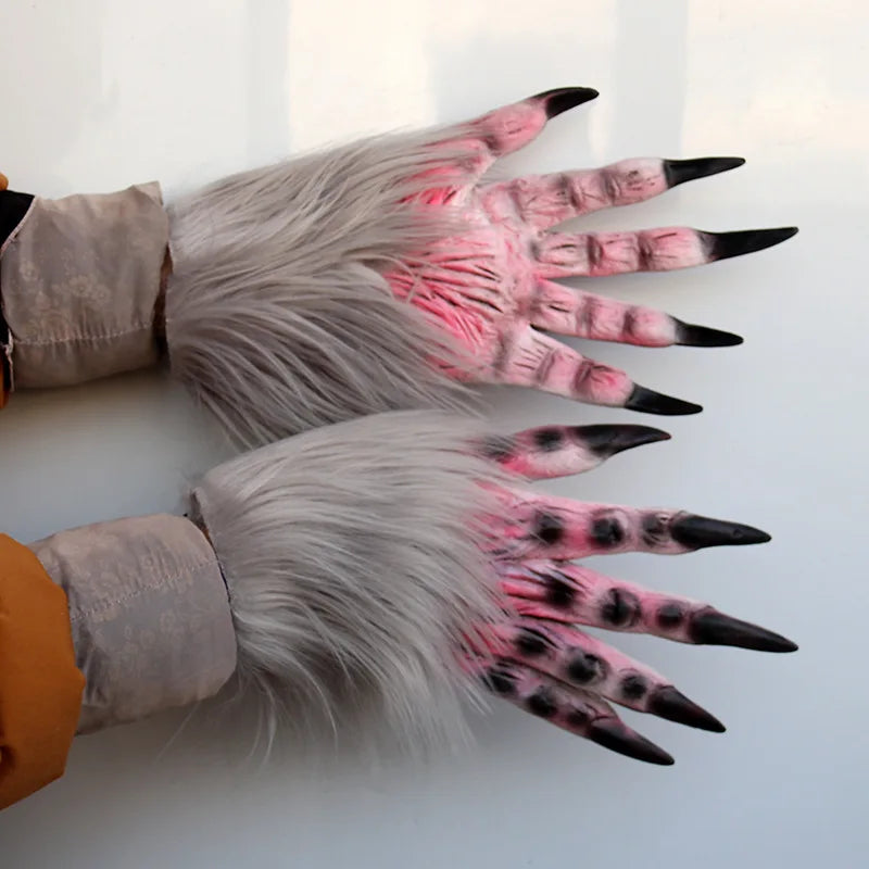 Halloween Wolf Gloves Werewolf Costume Halloween Fingernails Adult Monster Hands Paws Claw for Props Cosplay Party Easter