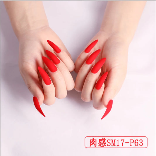 False Nails Matte 24Pcs Long Tips for 3 Pure Color Chip Gel for Nails Extensions Nail Tips Faux Ongles Fake Nails Stiletto Artif