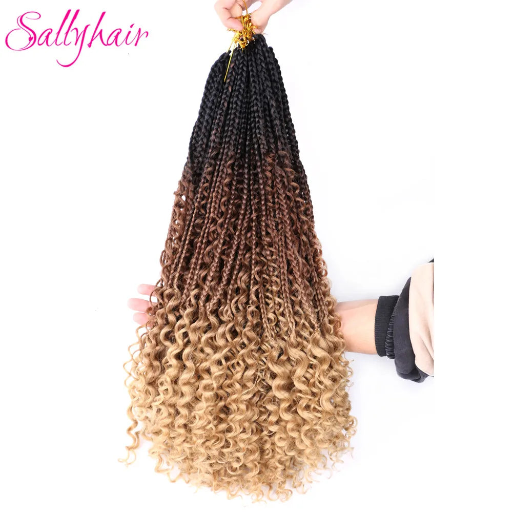 Goddess Box Braids Colorful Crochet Hair Synthetic Curly End Bohemian Box Braiding Hair Extensions Ombre Braiding Hair