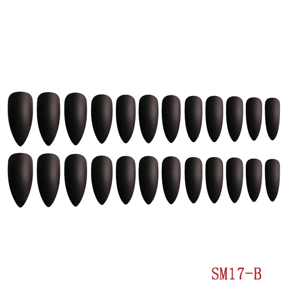 False Nails Matte 24Pcs Long Tips for 3 Pure Color Chip Gel for Nails Extensions Nail Tips Faux Ongles Fake Nails Stiletto Artif