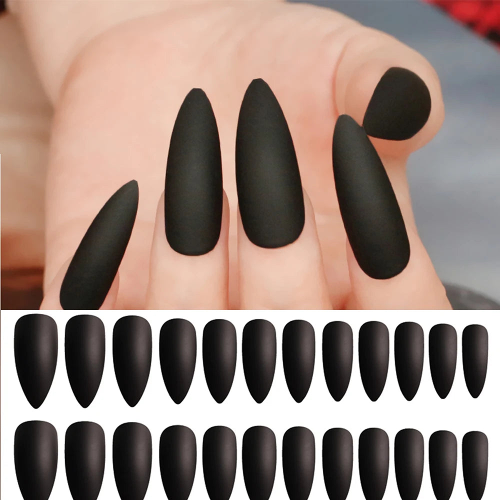 False Nails Matte 24Pcs Long Tips for 3 Pure Color Chip Gel for Nails Extensions Nail Tips Faux Ongles Fake Nails Stiletto Artif