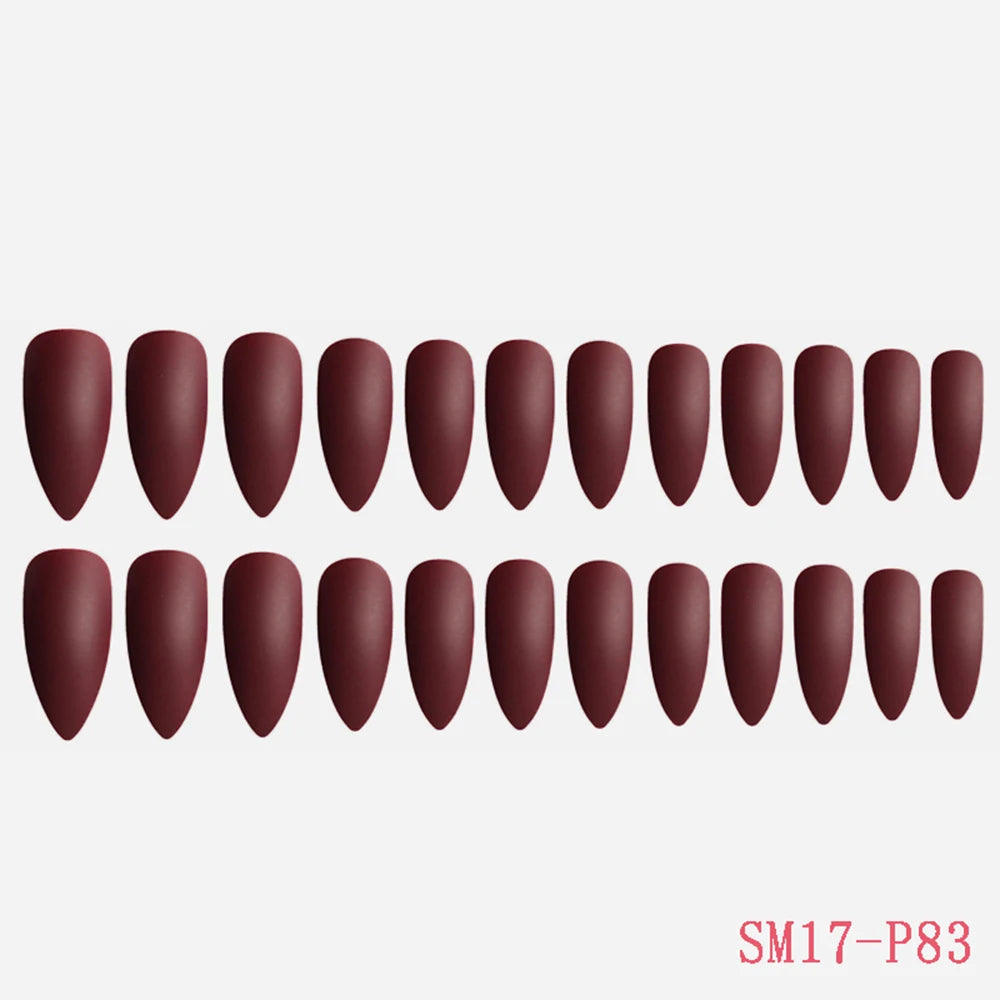 False Nails Matte 24Pcs Long Tips for 3 Pure Color Chip Gel for Nails Extensions Nail Tips Faux Ongles Fake Nails Stiletto Artif
