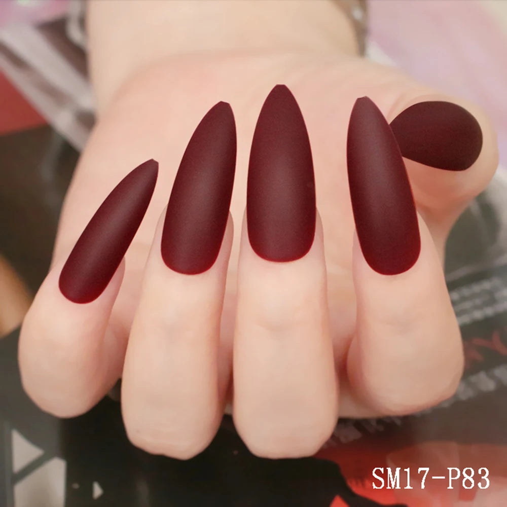 False Nails Matte 24Pcs Long Tips for 3 Pure Color Chip Gel for Nails Extensions Nail Tips Faux Ongles Fake Nails Stiletto Artif