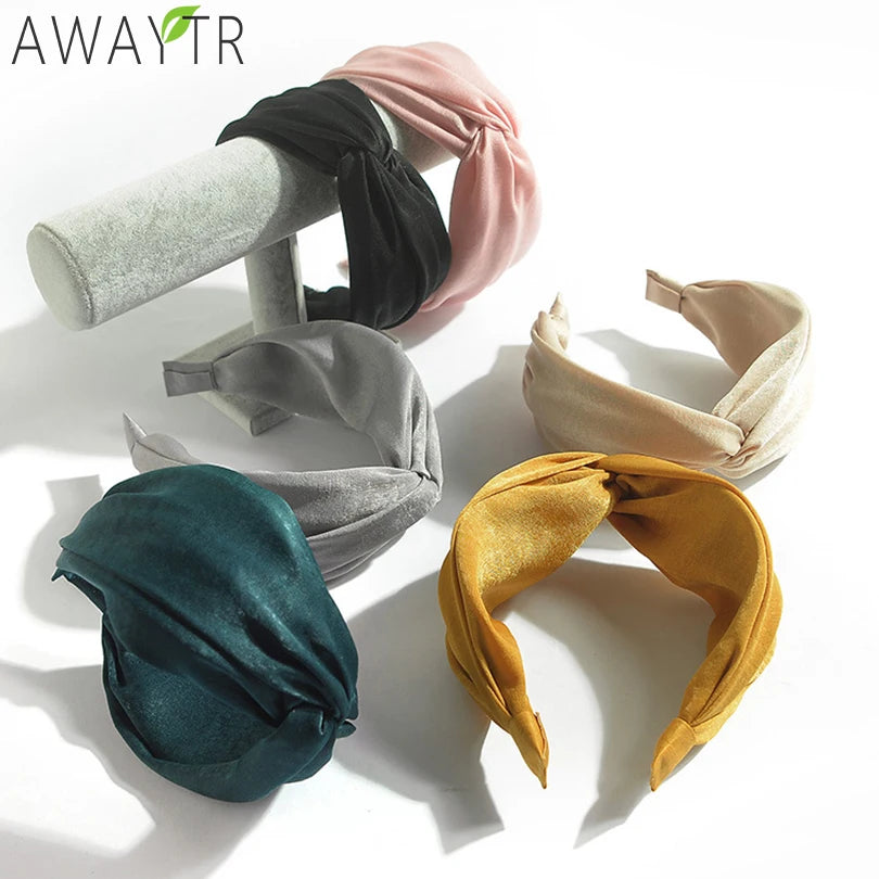 Women Headband Solid Twist Hairbands Turban Bow Knot Cross Tie Cloth Wide Hair Band Hoop Hair Accessories Lady Headdress