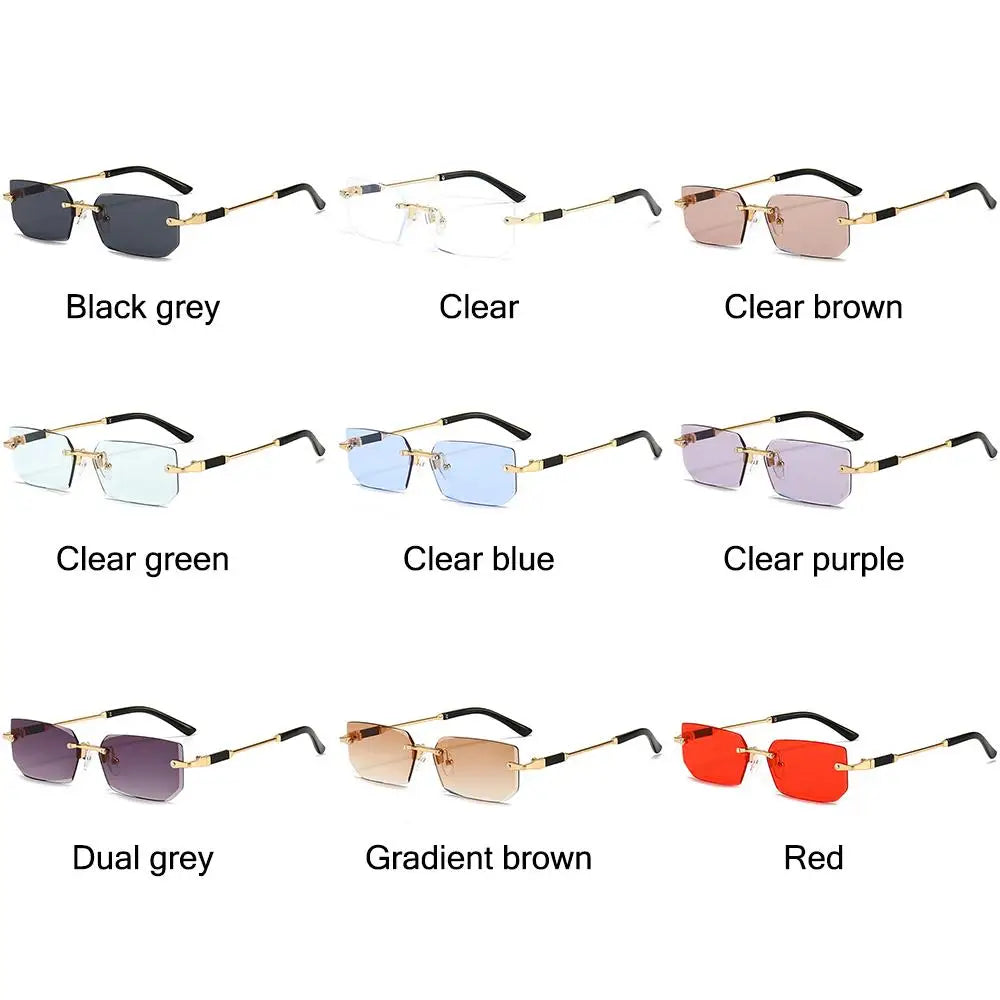 UV400 Rimless Rectangle Sunglasses Fashion Y2K Frameless Sun Glasses Shades for Women & Men