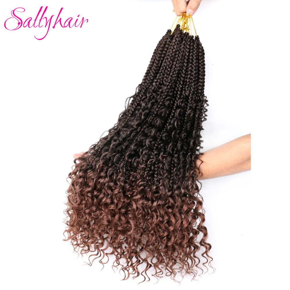 Goddess Box Braids Colorful Crochet Hair Synthetic Curly End Bohemian Box Braiding Hair Extensions Ombre Braiding Hair