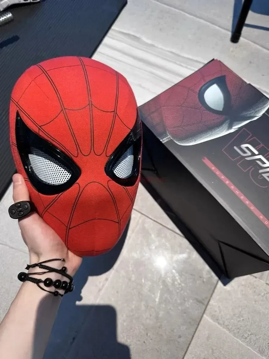 Spiderman Headgear Mask Spider Man Cosplay Ring Chin Version Moving Eyes Electronic Remote Control Mask Toys Boys Birthday Gifts