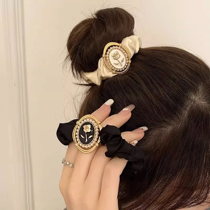 Luxury Jewelry 2024 New Headwear Rose Hair Loop High End Large Intestine Hair Band Rubber Band Women'S Tie Hair Rope