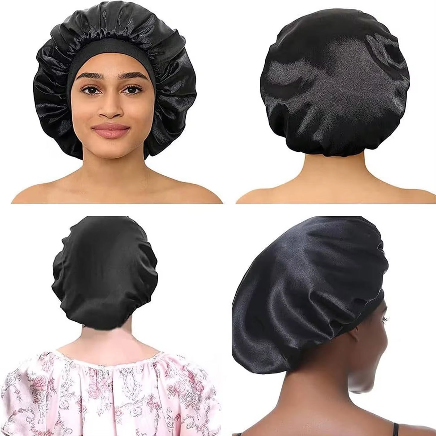 New Unisex Head Wrap Elastic Band Bonnet Sleep Cap with Premium Soft Band Large Satin Silky Bonnets for Women Hair Care