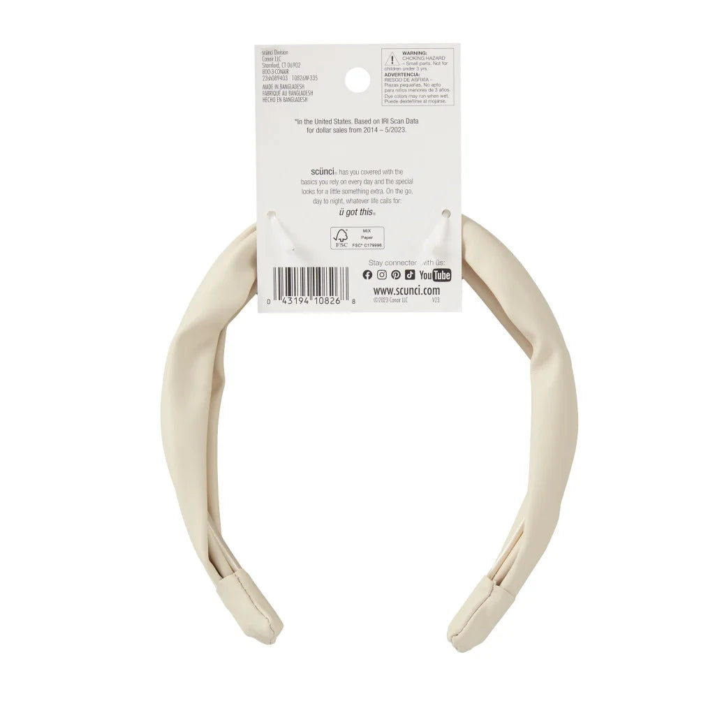 Leather Knotted Headband, Ivory, 1 Count