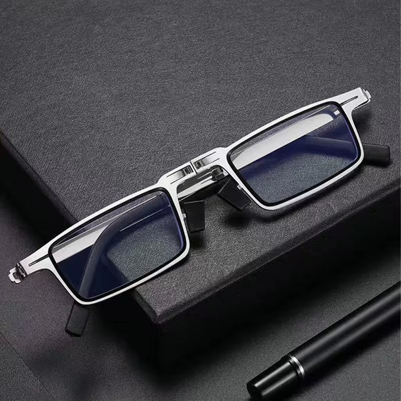 Portable Folding Reading Glasses for Men Metal round Square anti Blue Light Eyeglasses Men Presbyopia Gafas with Diopters Plus